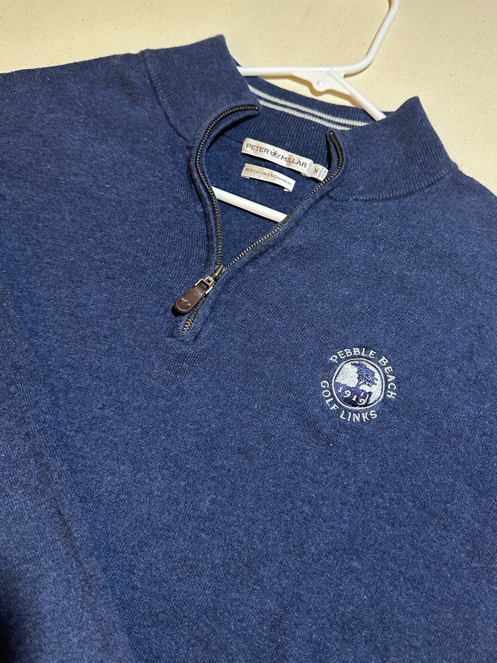Peter Millar Navy Half-Zip Sweater with Pebble Beach Logo
